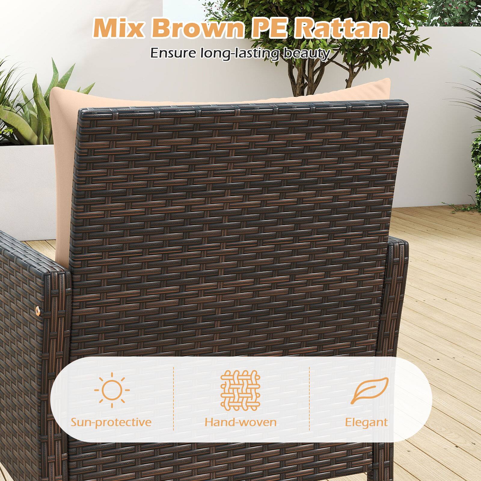 Mix Brown PE Rattan  
Ensure long-lasting beauty  

Sun-protective  
Hand-woven  
Elegant