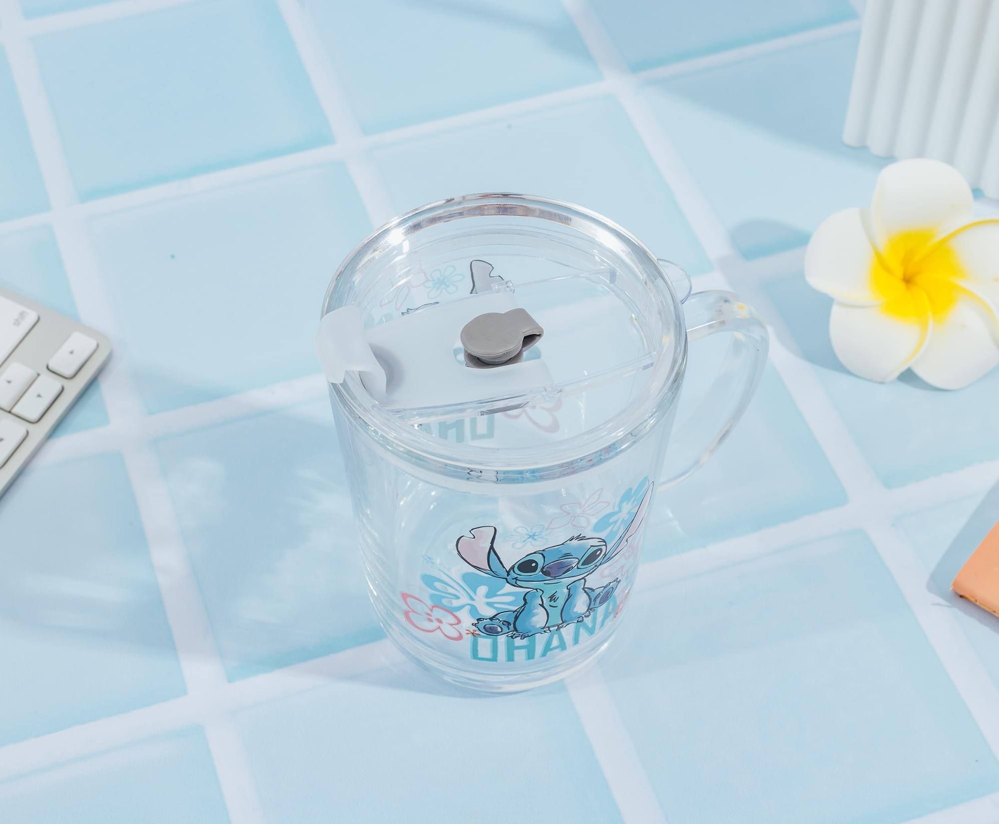Alt View 3. Silver Buffalo - Disney Lilo & Stitch "Ohana" Glass Mug With Lid | Holds 14 Ounces - Blue.