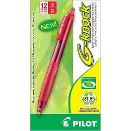 Pilot - G-Knock BeGreen Retractable Gel Pens, Fine Point, Dozen - Red Ink