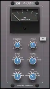 SSL G-COMP
- THRESHOLD: -20 dB
- MAKE UP: 0 dB
- ATTACK: 1 ms
- RELEASE: 16 ms (AUTO)
- RATIO: 3:1
- HPF: 305 Hz
- STEREO BUS COMPRESSOR
dB COMPRESSOR
- IN