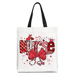 OrnamentallyYou - Valentine Nurse Coquette Bow Canvas Tote Bag, Cupid Favorits Nurse Work Shopper - White Black