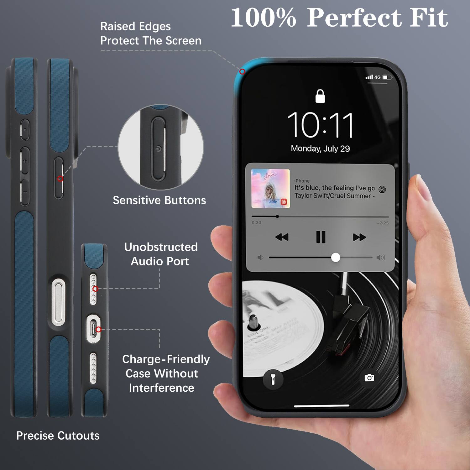 Raised Edges 100% Perfect Fit Protect The Screen

Sensitive Buttons

Unobstructed Audio Port

Charge-Friendly Case Without Interference

Precise Cutouts