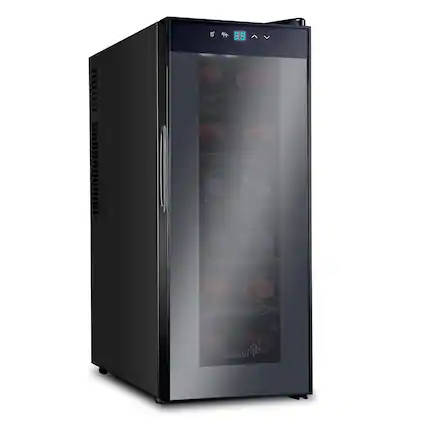 Front. Ivation - 12 Bottle Thermoelectric Wine Cooler, Quiet Freestanding Wine Fridge, Black - Black.