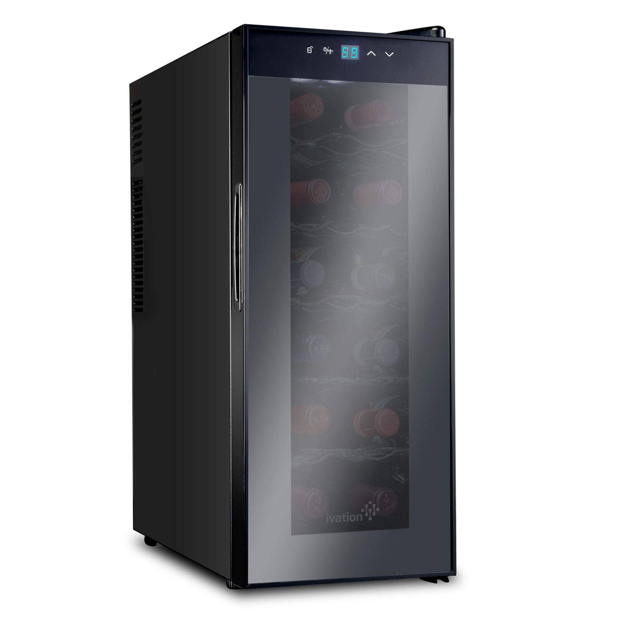 Ivation - 12 Bottle Thermoelectric Wine Cooler, Quiet Freestanding Wine Fridge - Black