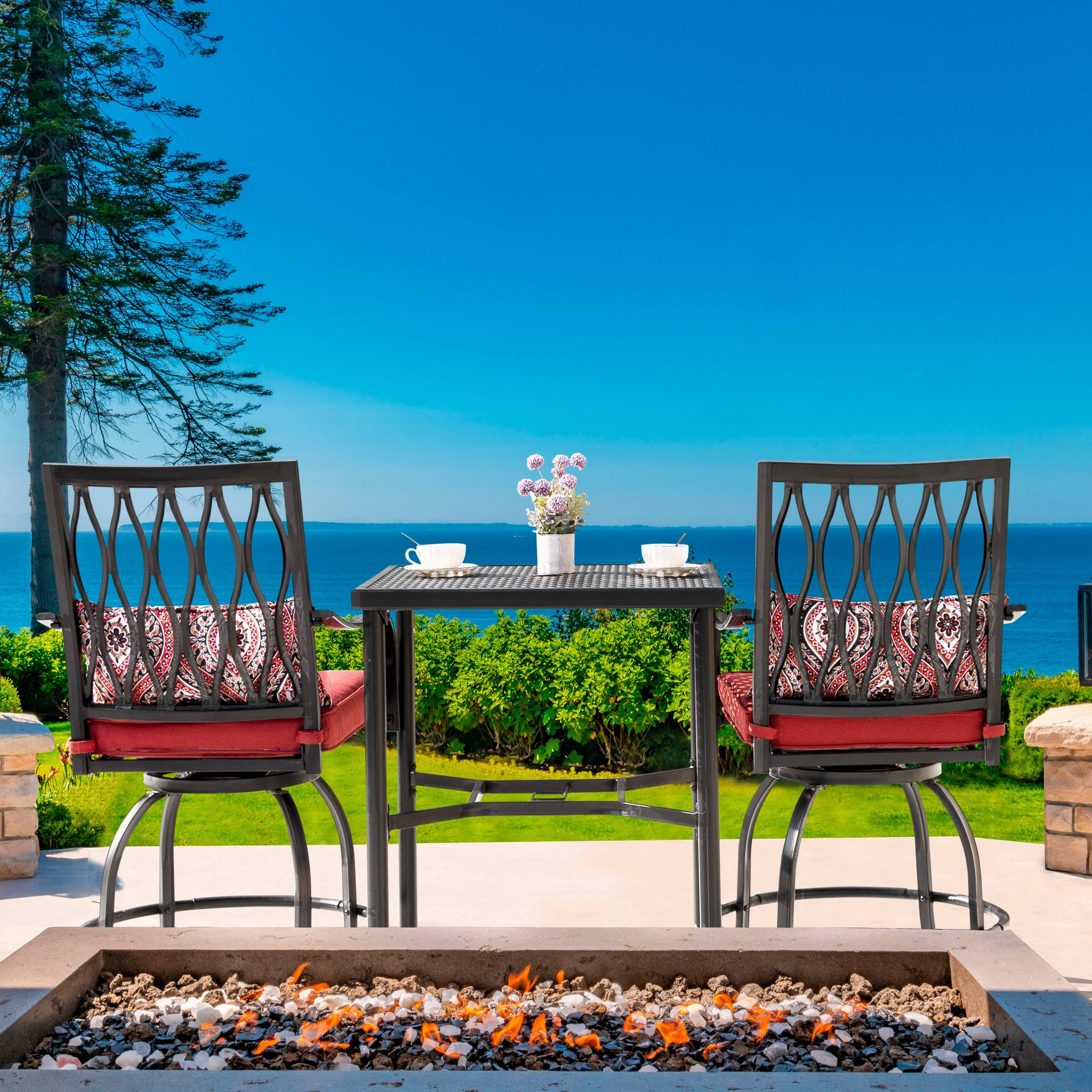 Alt View 5. Nuu Garden - Outdoor 28" Square Bar Table with Mesh Top and 1.57" Umbrella Hole - Black with Gold Speckles.