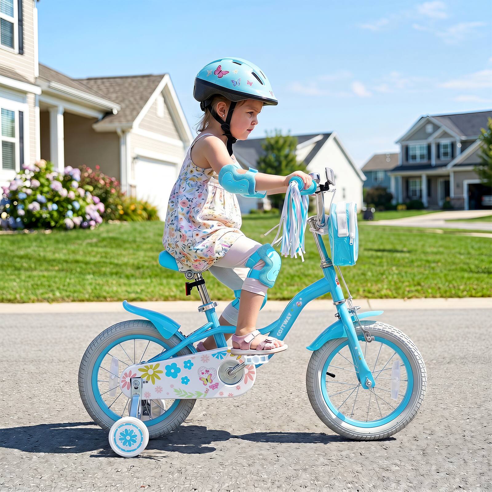 Alt View 1. Costway - Costway 14" Girls Bike with Front Bag Streamers Children Training Bicycle for 3-5 Years Old - Blue.