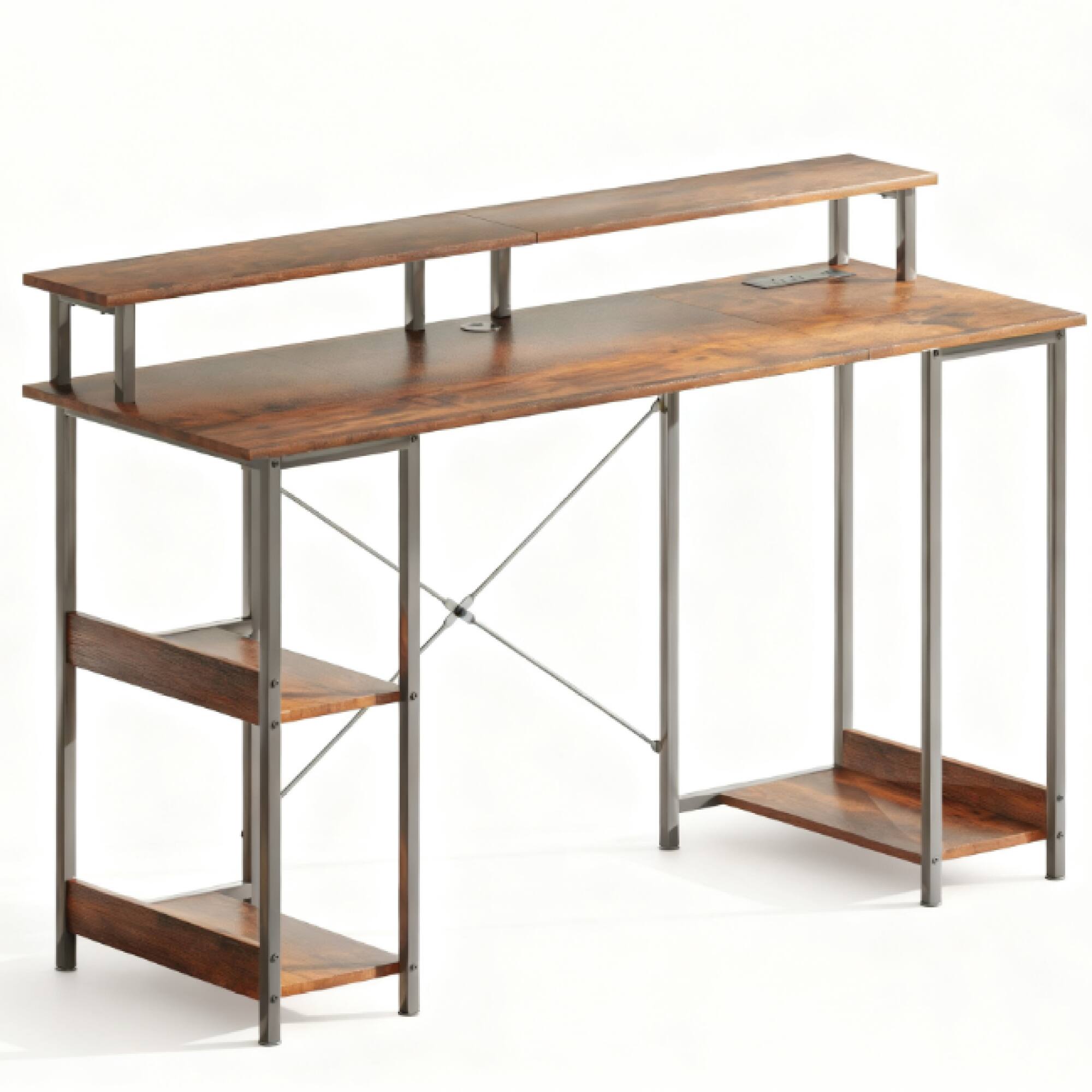 Angle. GOODSILO - Reversible Computer Desk with Charging Station, LED Lighting, and Adjustable Storage Shelves for Home Office Use - Black,Rustic Brown.