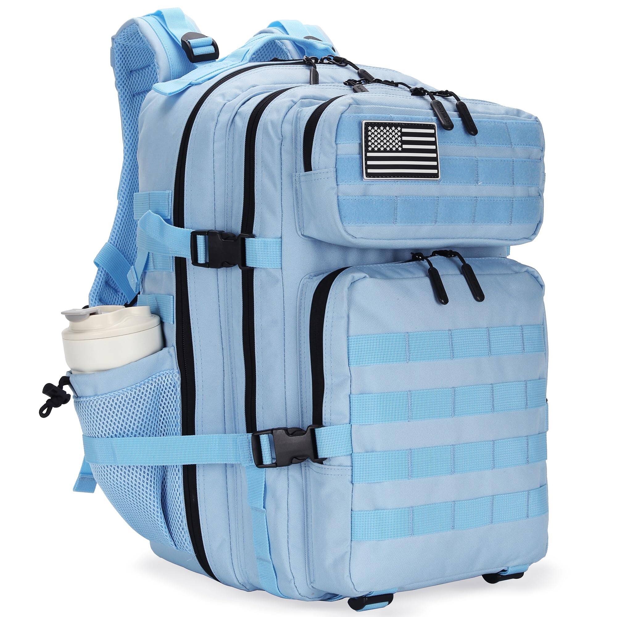 Front. Stamp n Camp - 45l Assault Backpack 3 Day Pack With Molle Waterproof Rucksack For Backpacks (blackwhite Camo) - Light Blue.