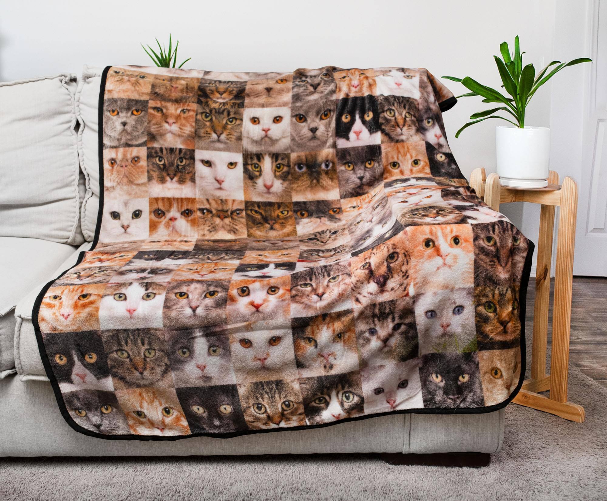 Alt View 2. Toynk - Cat Face Collage Fleece Throw Blanket | 45 x 60 Inches - Brown.