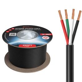 Cables Direct Online - 12/4 Speaker Wire 250ft Outdoor OFC Oxygen Free Copper CL3 CMR Direct Burial Bulk Cable Drum - Black