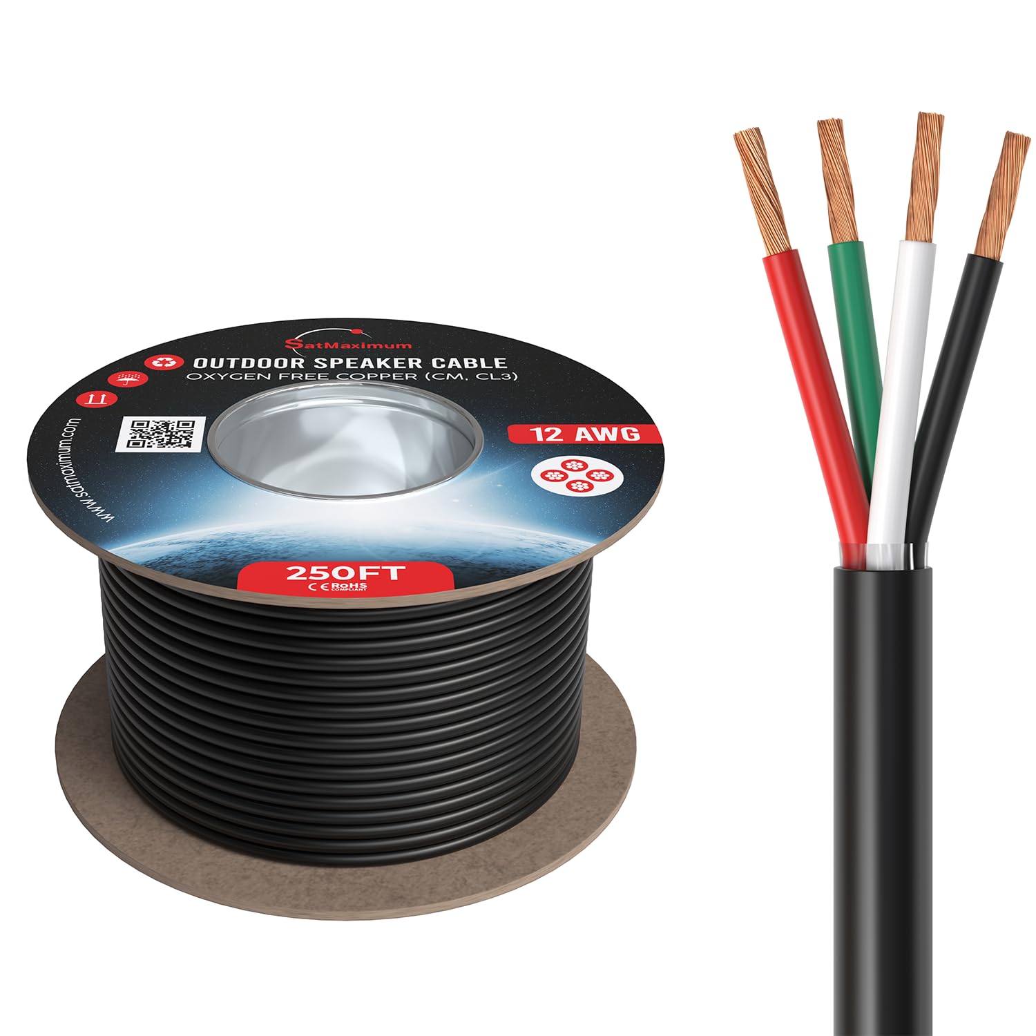 SatMaximum Outdoor Speaker Cable Oxygen Free Copper (CM, CL3) 12 AWG 250FT www.sotaimum.com