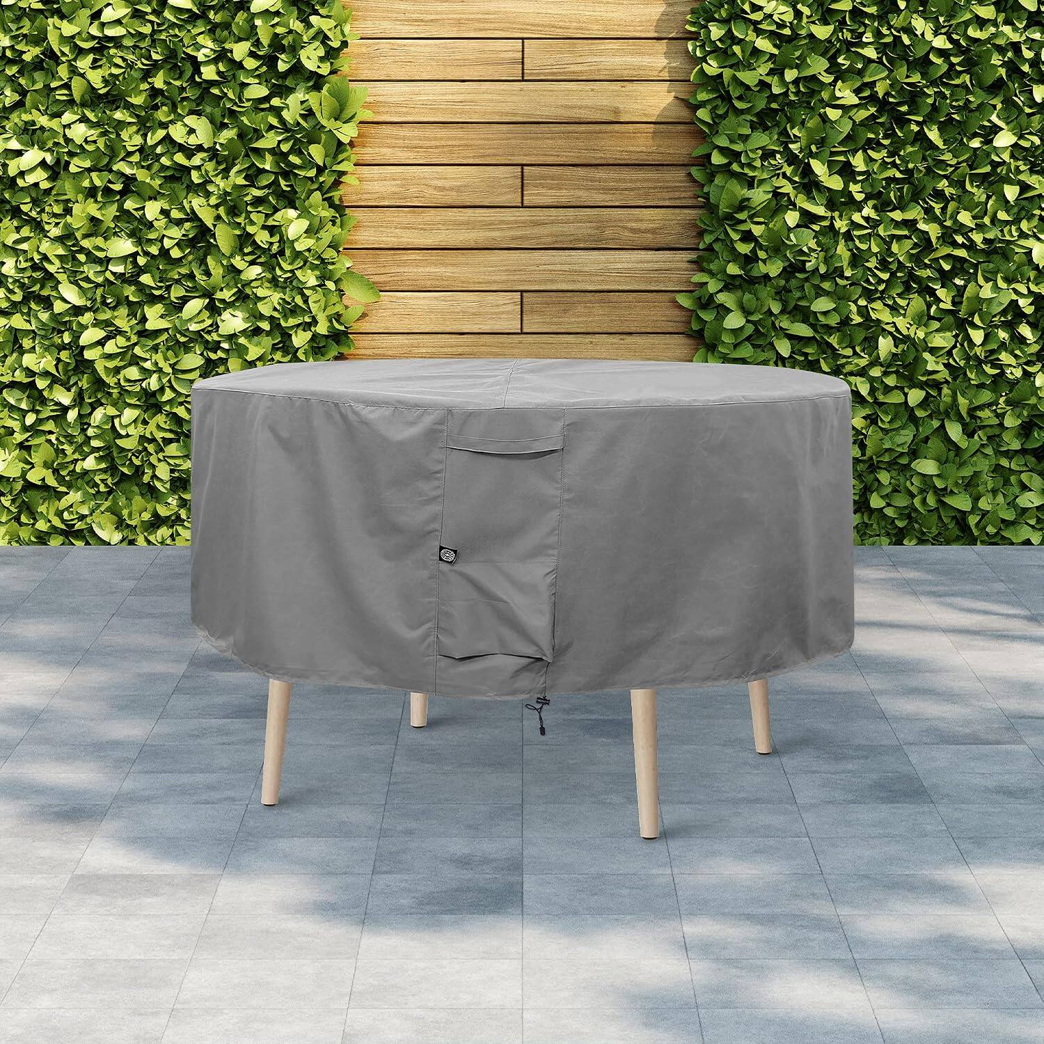 Angle. KHOMO GEAR - 70-Inch Heavy Duty Round Table & Chair Set Cover - Waterproof Outdoor Furniture Cover for Patio Dining Sets - Gray.