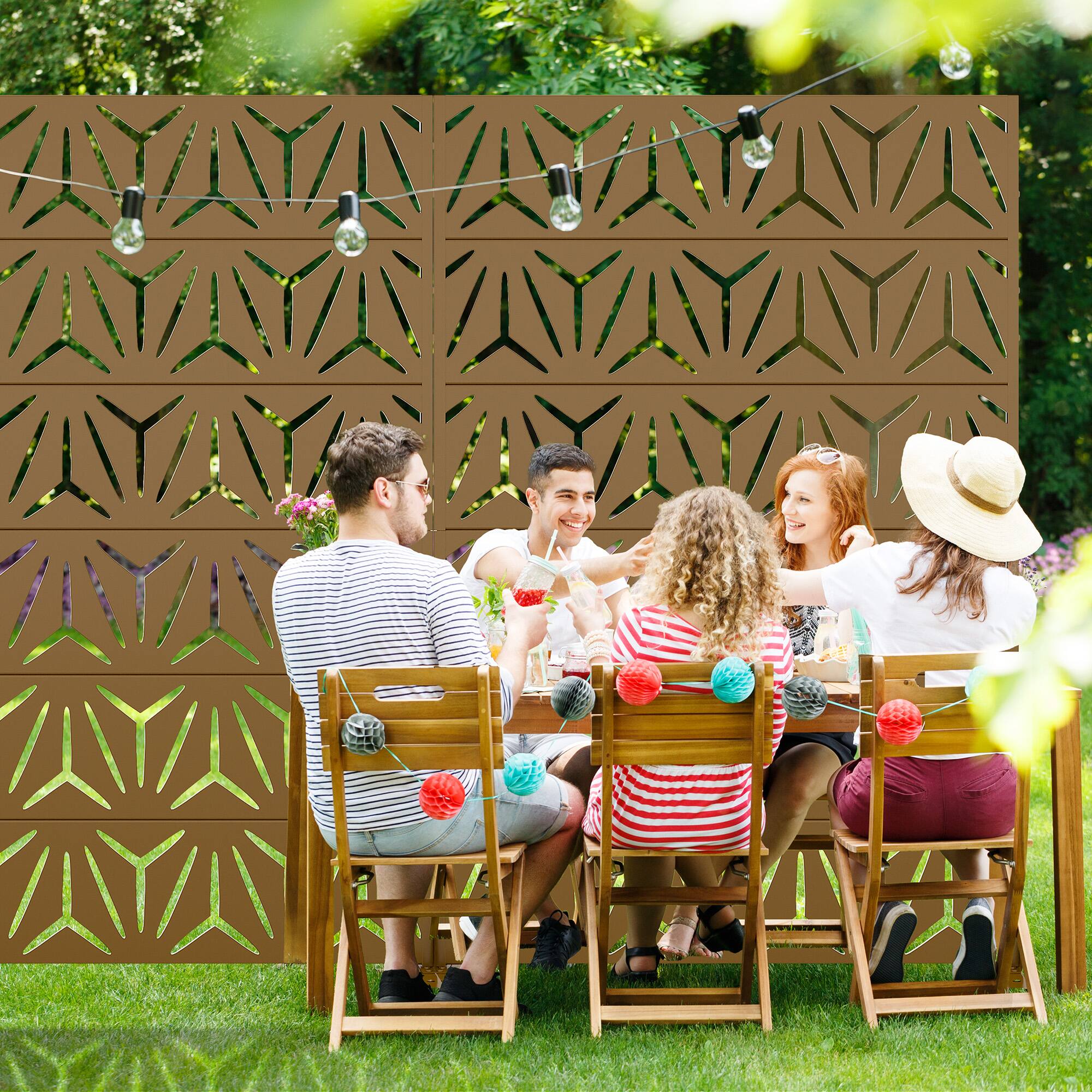 Alt View 3. PexFix - 72 in. x 47 in. Star Pattern Metal Outdoor Privacy Screen & Panels, Freestanding Garden Divider Fence - Brown.