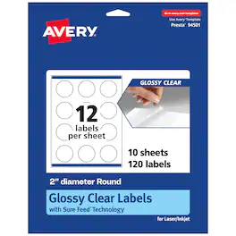 Avery - Glossy Round Labels, 2" diameter, 120 Labels - Clear