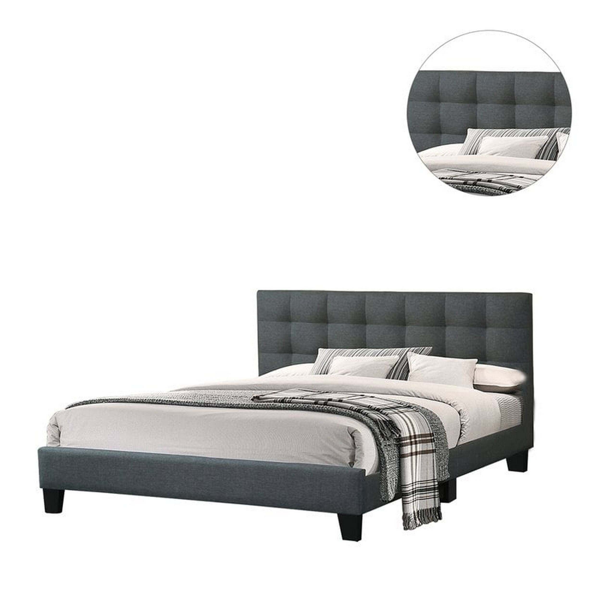 Alt View 1. Manhattan Lane - Dex Modern Platform Queen Size Bed, Plush Tufted Upholstery - Charcoal Gray.