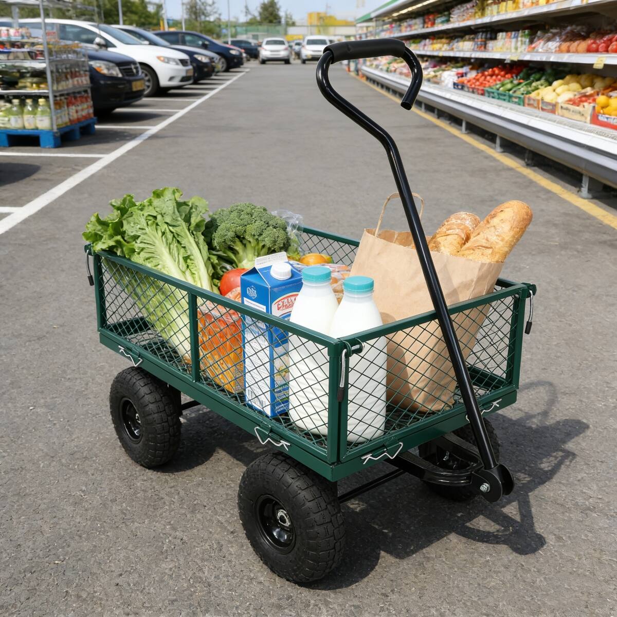 Alt View 3. Loheer - Loheer Heavy Duty Garden Wagon, Green Metal Utility Cart with Removable Sides and 550 lb Capacity.