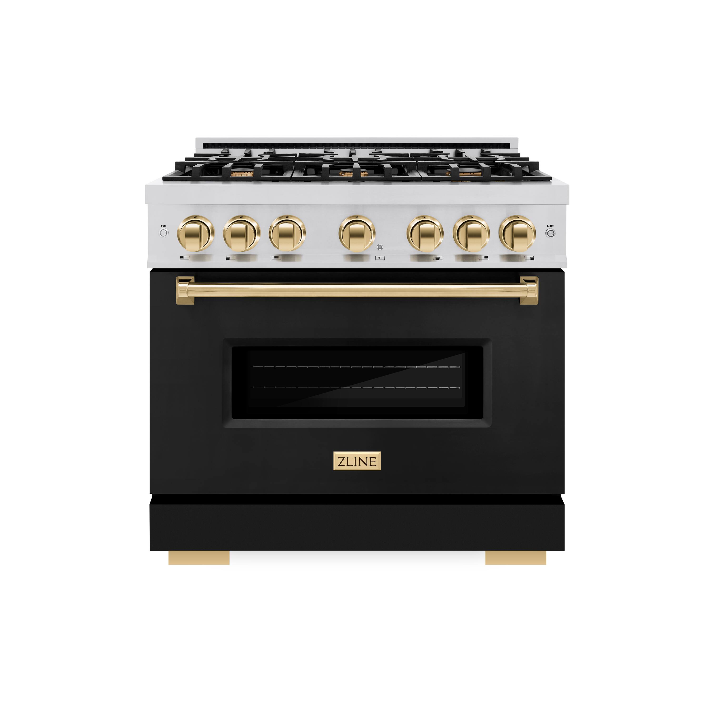 Front. ZLINE - ZLINE Autograph 36" Classic Gas Range with 6 Burners and Gold Accents (CGRZ-BLM-36-G) - White.