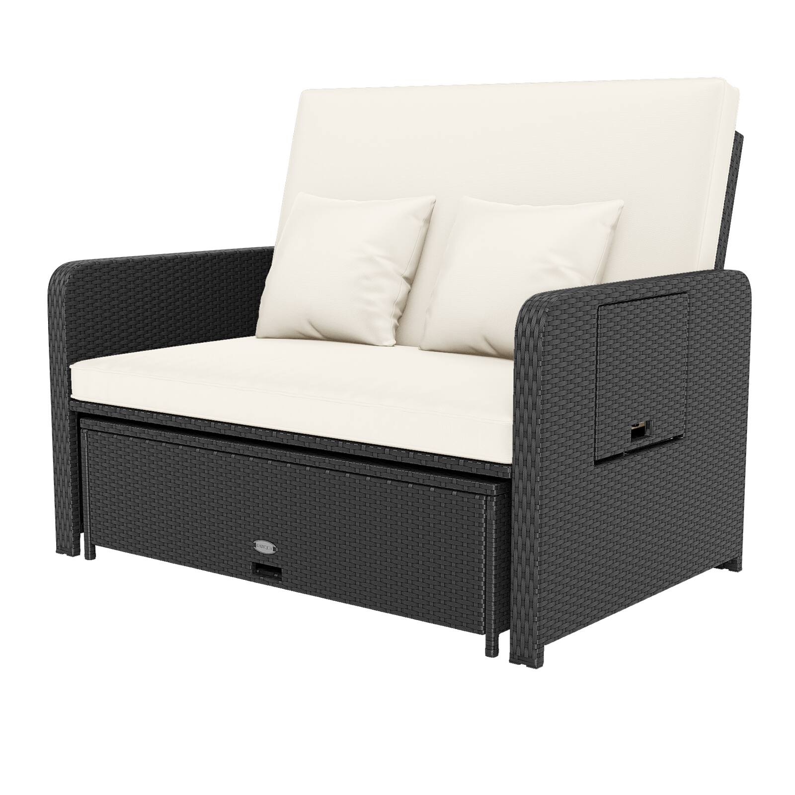 Alt View 7. Gymax - Gymax Set of 2 PE Wicker Outdoor Daybed w/4-Level Adjustable Backrest Storage Ottoman Beige - Black.