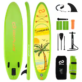 Costway - 10' Inflatable SUP Board, Portable Paddle Board with 5D rings Stand Up Paddle Board for Youth & Adult - Green + White