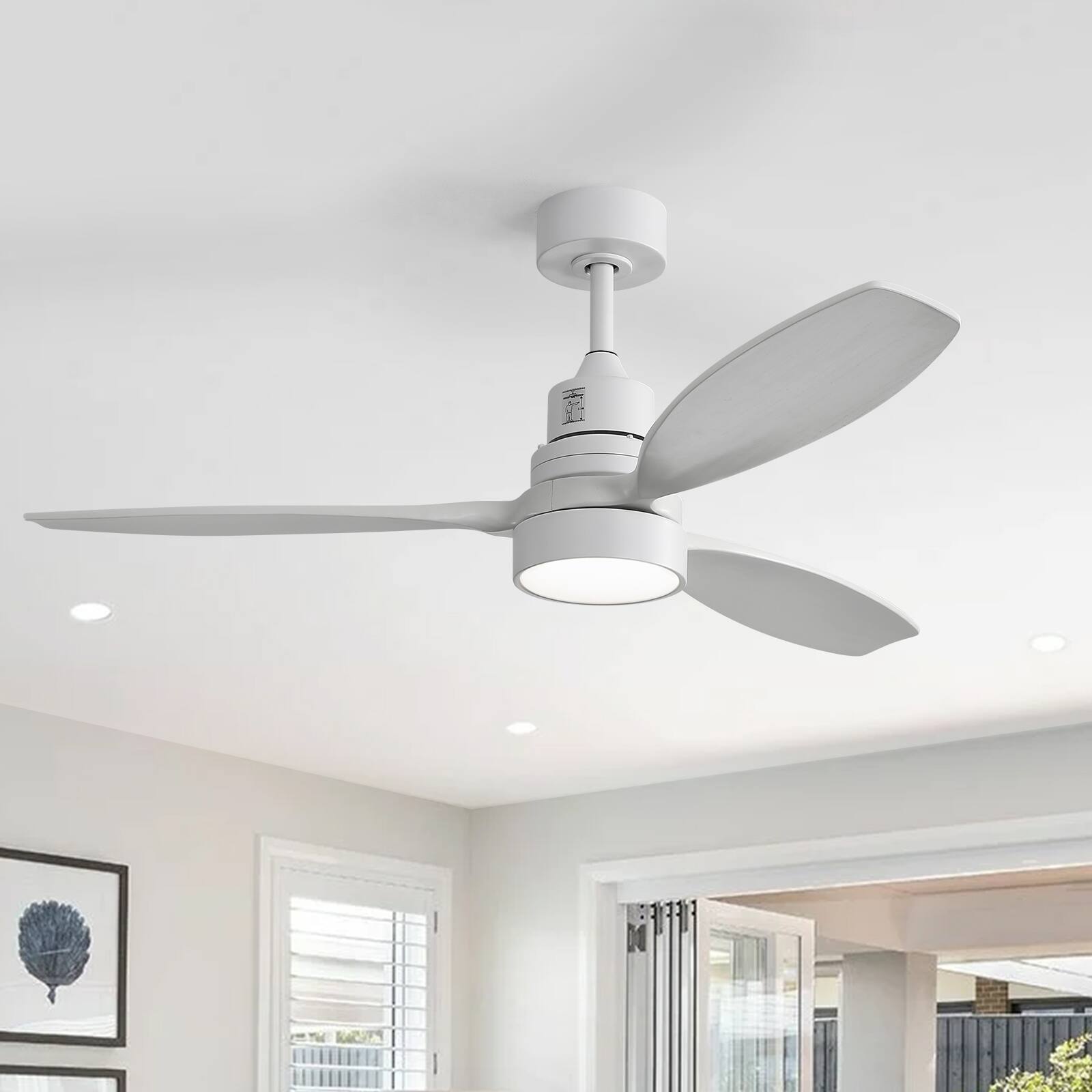 Angle. Sofucor - 52'' High CFM Farmhouse Ceiling Fan with Lights and Remote Control 6 Speeds For Bedroom Indoor Outdoor - White.