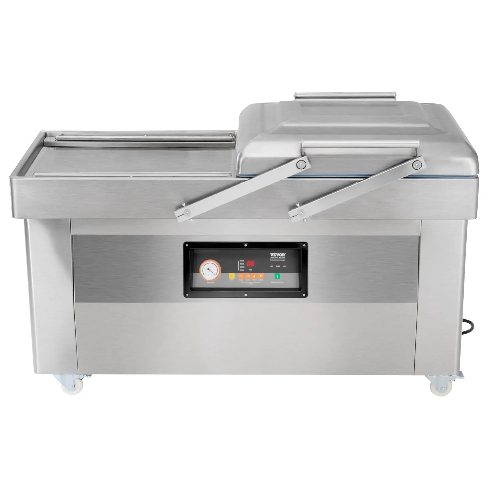 Front. VEVOR - Chamber Vacuum Sealer, 1200W Sealing Power, Vacuum Packing Machine for Wet Foods, Meats, Marinades and More - Silver.