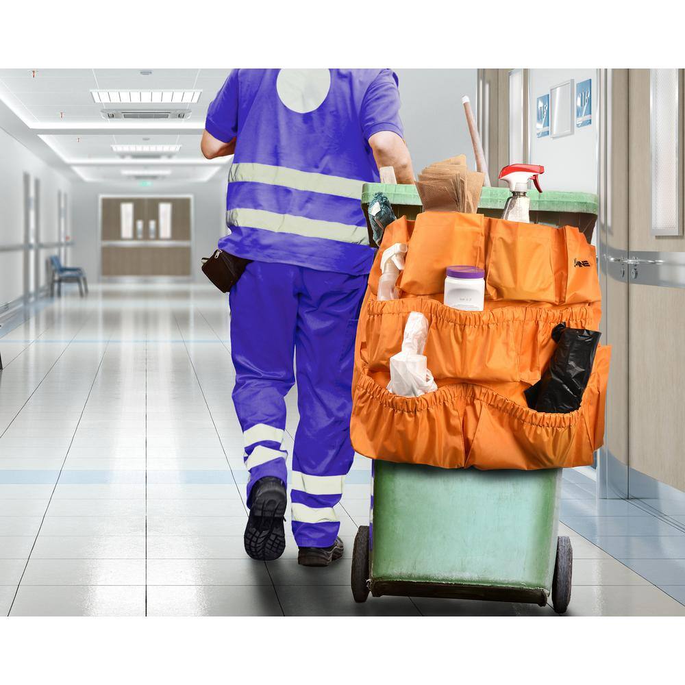 Back. Alpine Industries - 12-Pocket Trash Can Receptacle Caddy Organizer Bag - Orange.