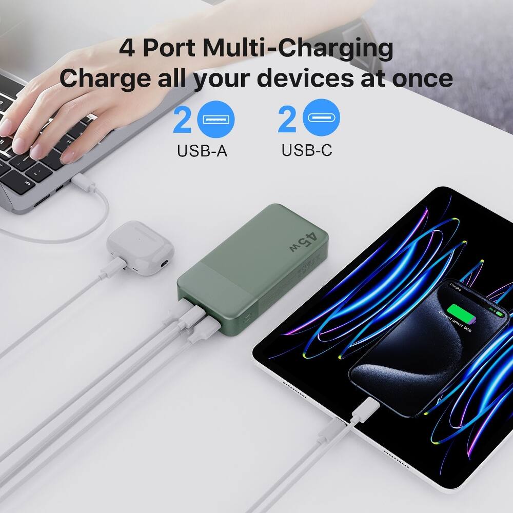 4 Port Multi-Charging  
Charge all your devices at once  
2 USB-A  
2 USB-C  
45w  
current DOWNER 80%