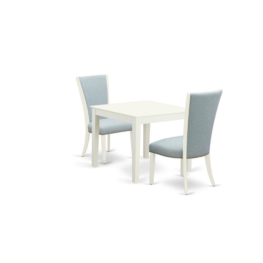 Left. East West Furniture - East-West Furniture OXVE3-LWH-15 - A modern dining table set of 2 excellent indoor dining chairs with Linen Fabric Baby - Linen White.