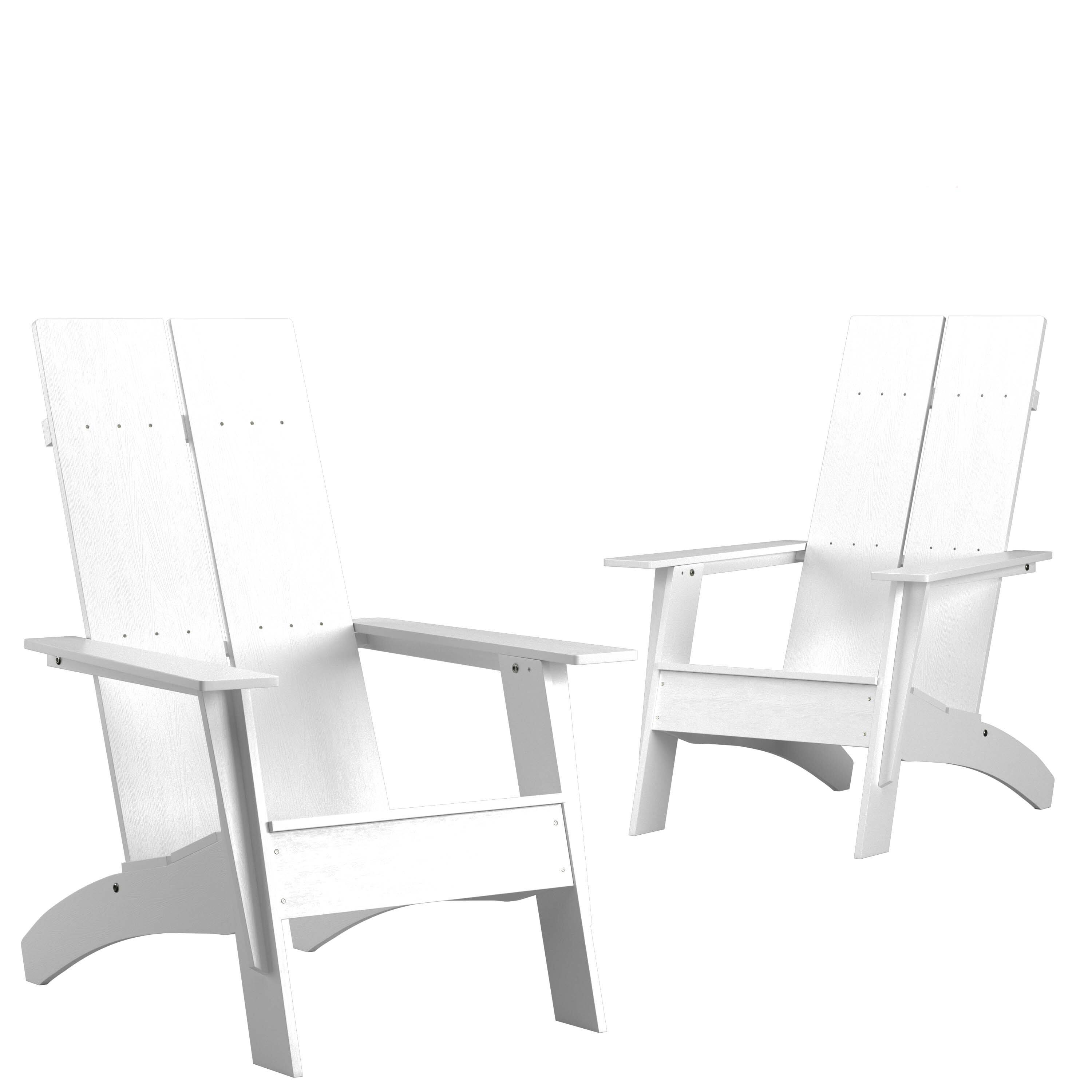 Front. Emma + Oliver - Set of 2 Modern Dual Slat Back Indoor/Outdoor Adirondack Style Chairs - White.