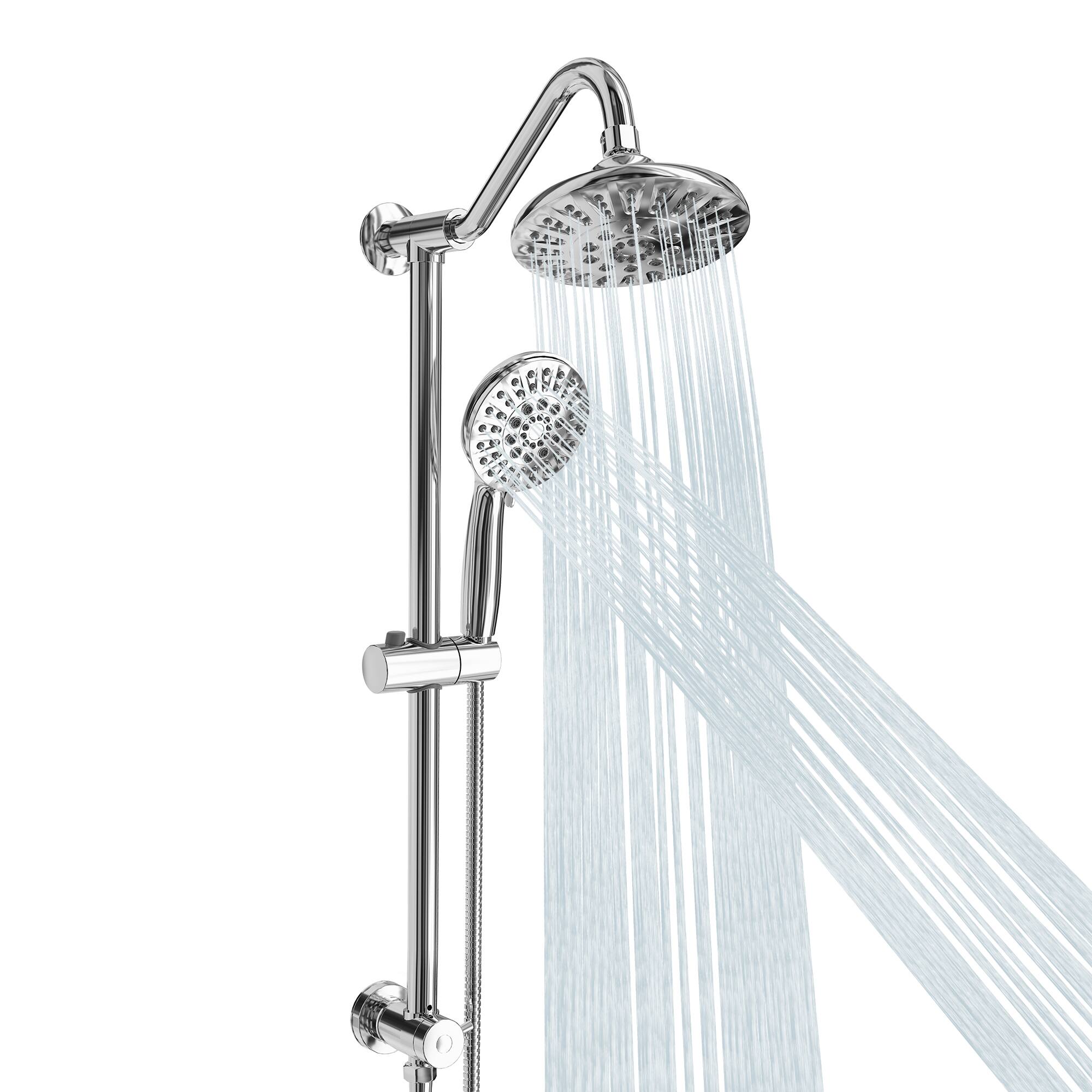 Left. Akicon - Akicon Shower System with High Pressure Rain Shower Head and Handheld 6-Mode Spray Combo Slide Bar in Polished Chrome - Polished Chrome.