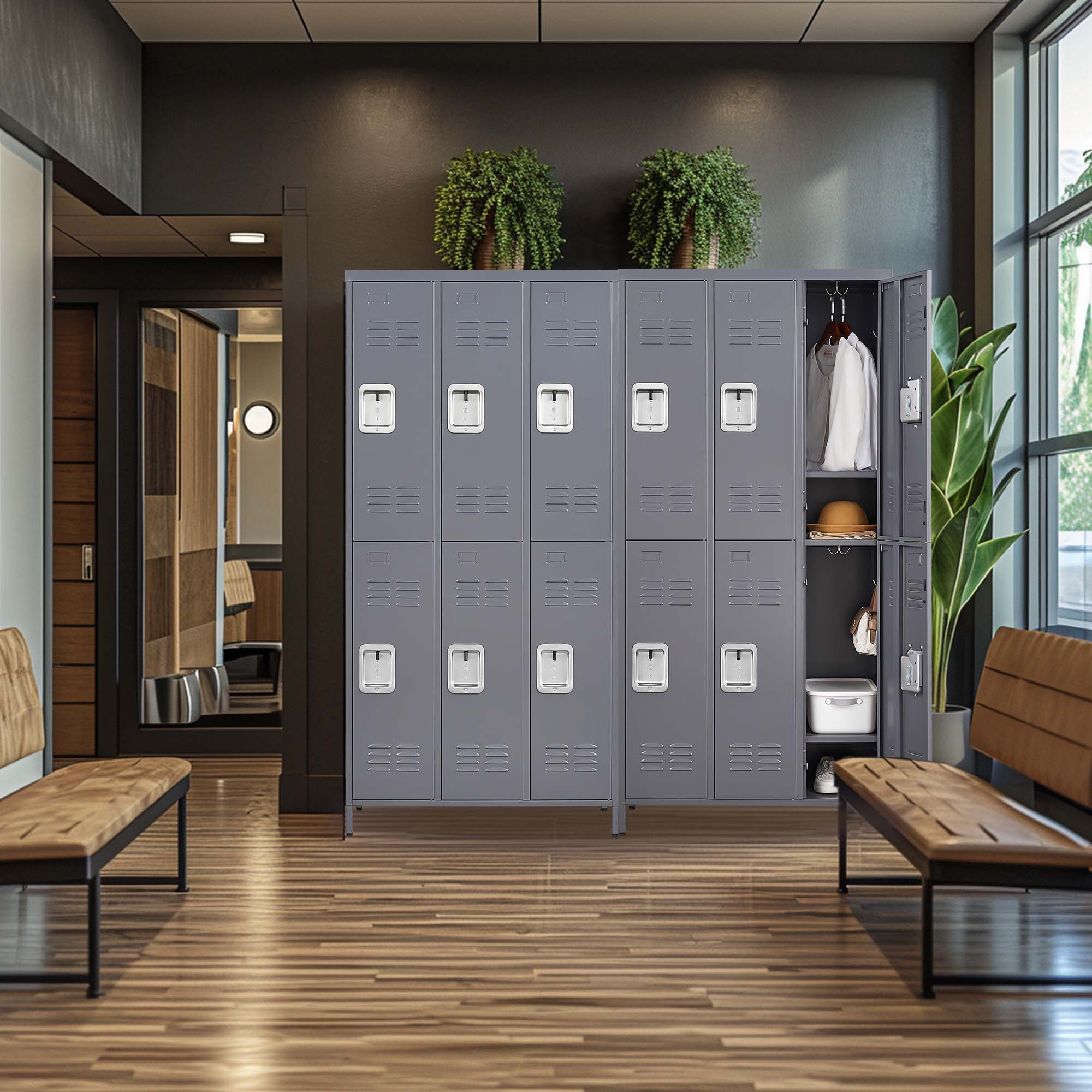 Alt View 1. Boyel Living - 6-Door 72"H Metal Storage Locker Cabinet with Lock, Gray Employee Lockers for Gym/Office - Grey.