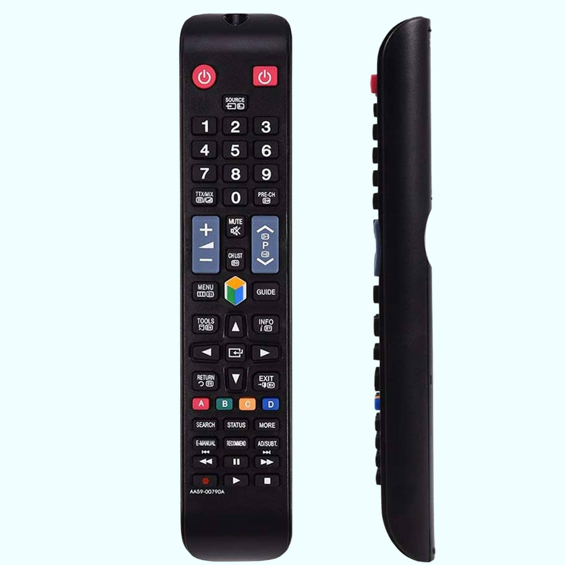 SOURCE 1 2 3 4 5 6 7 8 9 0 PRE-CH 0 + MUTE  
CHLIST MENU GUIDE TOOLS INFO RETURN EXIT A B C D SEARCH STATUS MORE E-MANUAL RECOMMEND ADJUST  
AA59-00790A