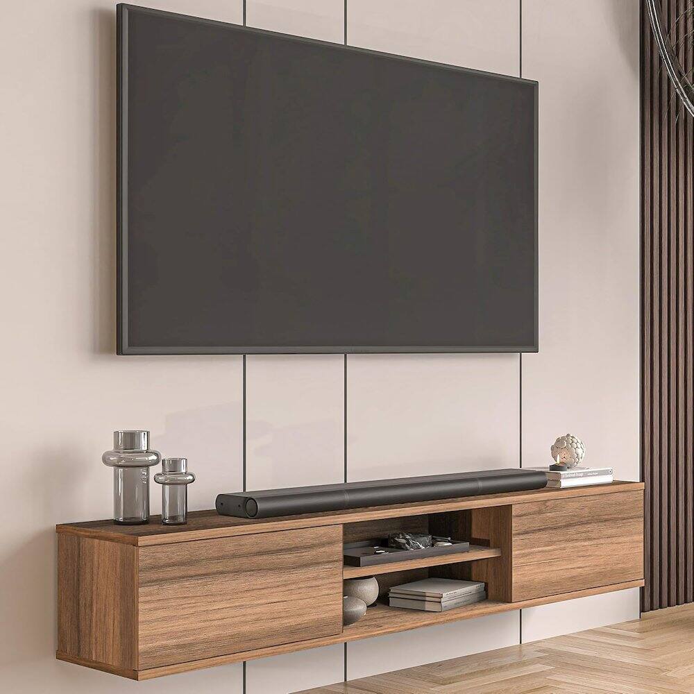 Alt View 2. Atelier Mobili - Floating TV Stand for 75 Inch TVs, Modern Entertainment Center - Brown.