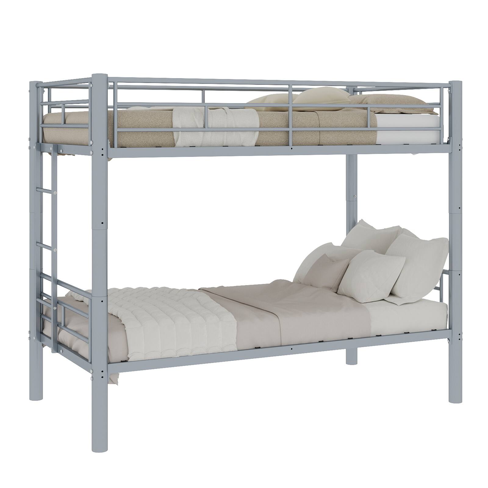 Alt View 10. Loheer - Loheer Convertible Twin Bunk Bed Frame Heavy Duty Metal Silver Space Saving Detachable Beds 400 Lbs Capacity - Silver.