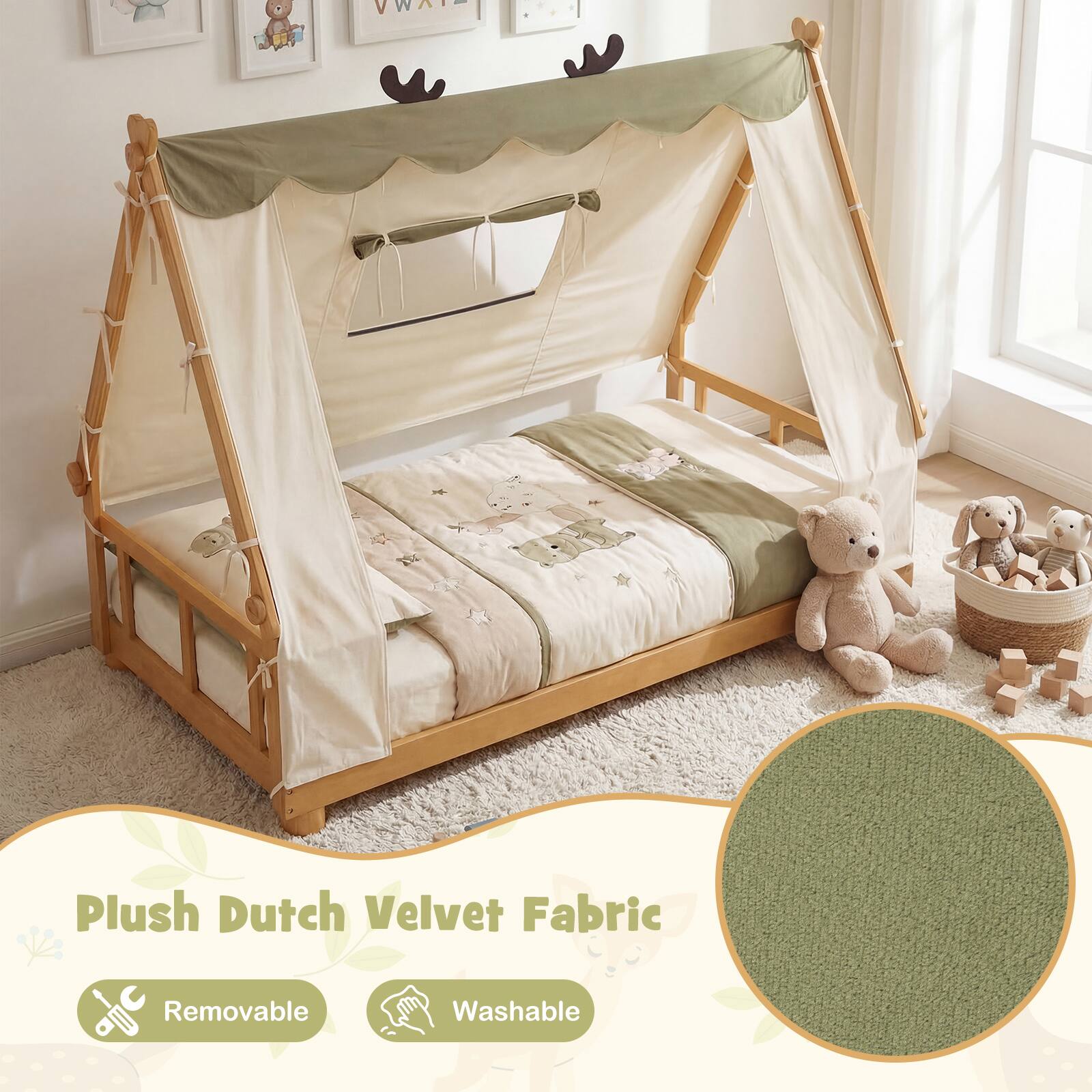 Plush Dutch Velvet Fabric  
Removable  
Washable
