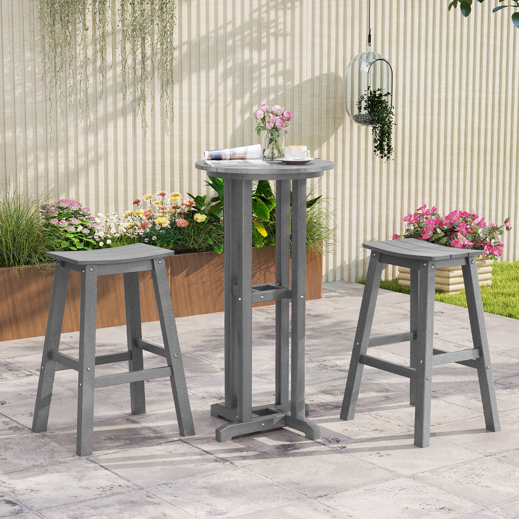 Alt View 3. Gymax - Gymax 29'' Patio Bar Stool Set of 2 w/ Curved Seat & Footrests for Backyard Outdoor Gray - Gray.