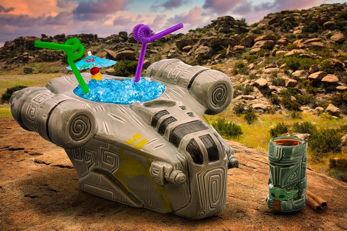 Alt View 2. Star Wars - Geeki Tikis Star Wars: The Mandalorian Razor Crest Punch Bowl With Mini Muglet - Gray.