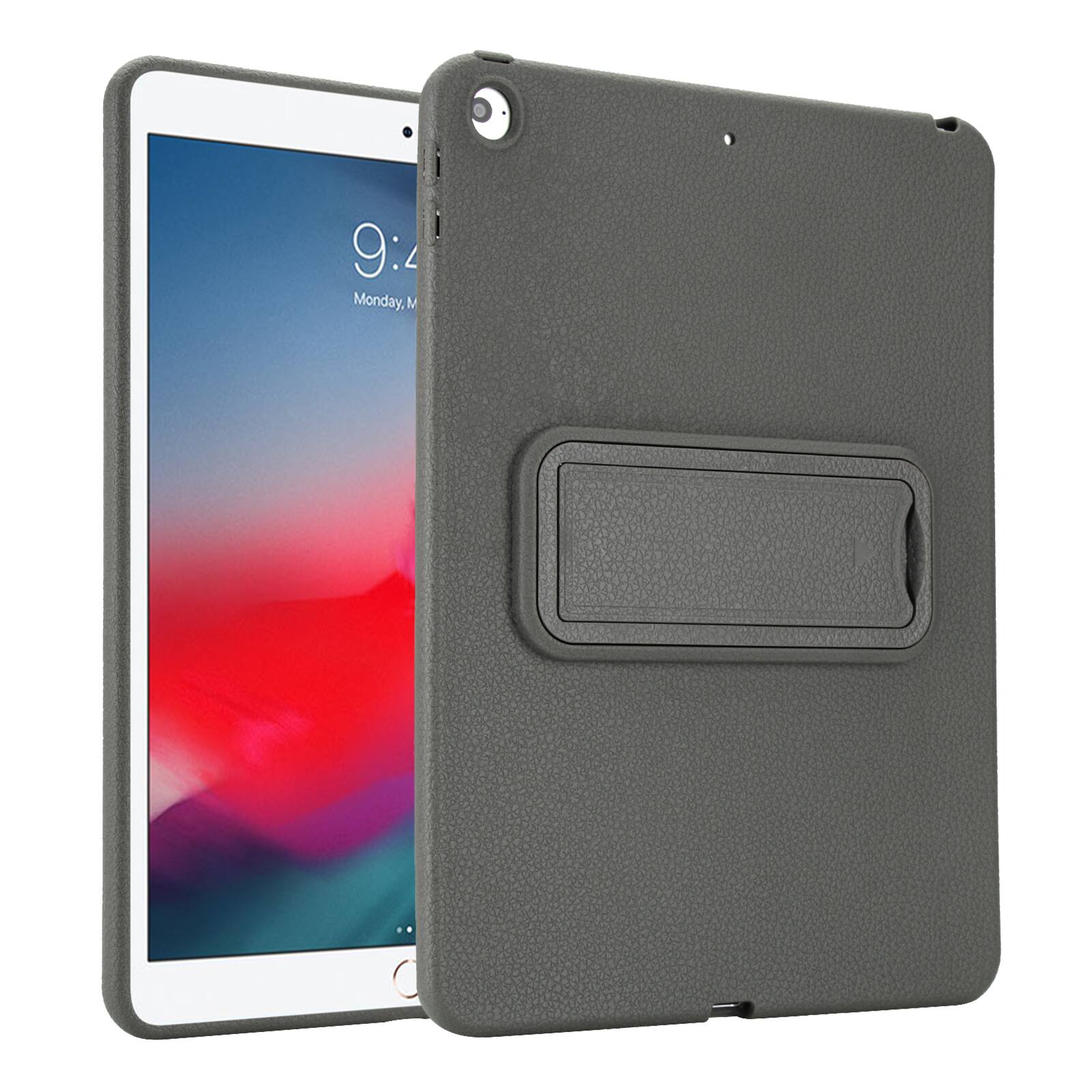 Angle. Dteck - Shockproof Case for Apple iPad (6th Generation) 9.7" 2018, Slim Leather Texture Protective Cover with Folding Kickstand - Gray.