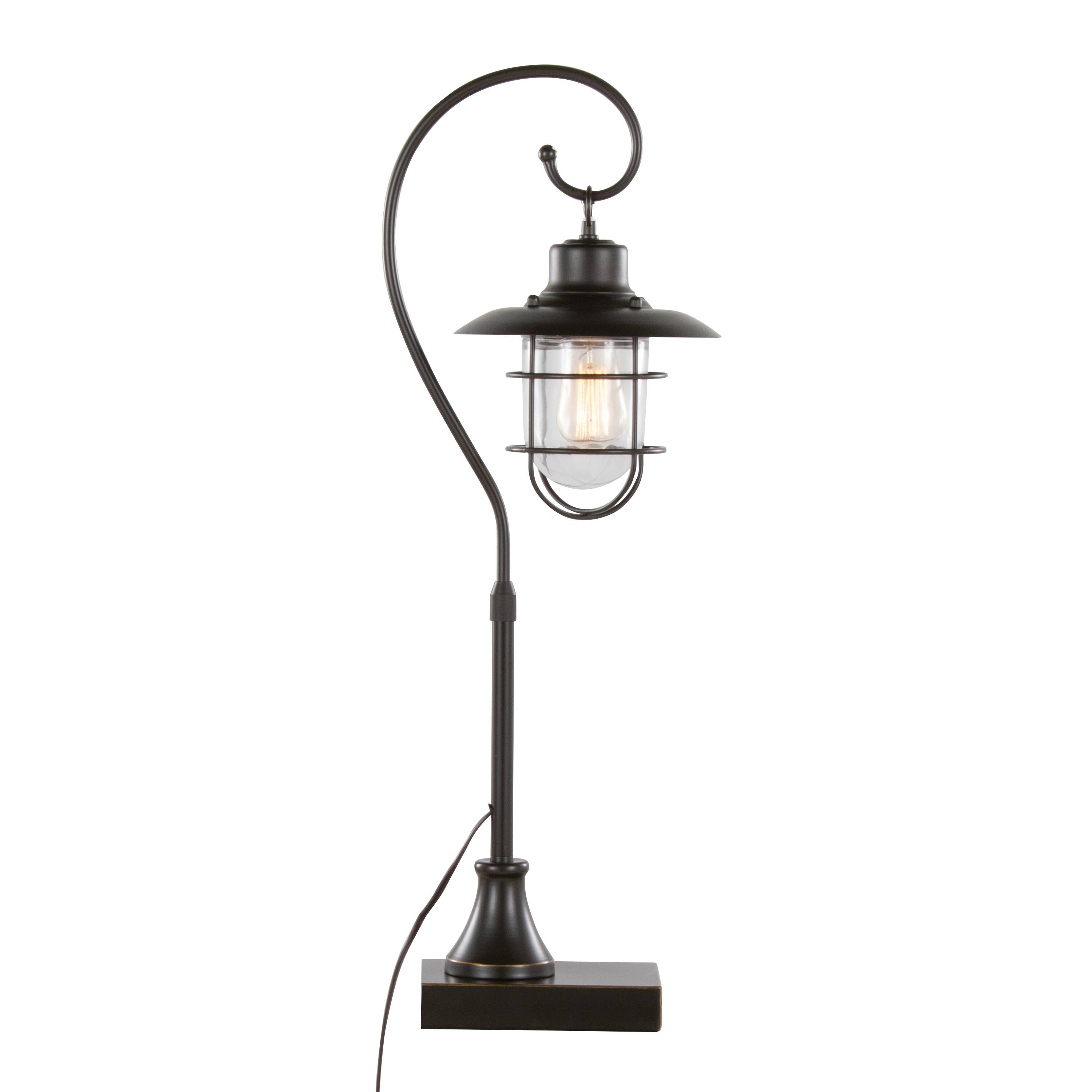 Back. Loheer - Loheer Oil Rubbed Bronze Task Lamp with Clear Glass Shade Set of Two 35 Inch Contemporary Metal Desk Lamps - Bronze.