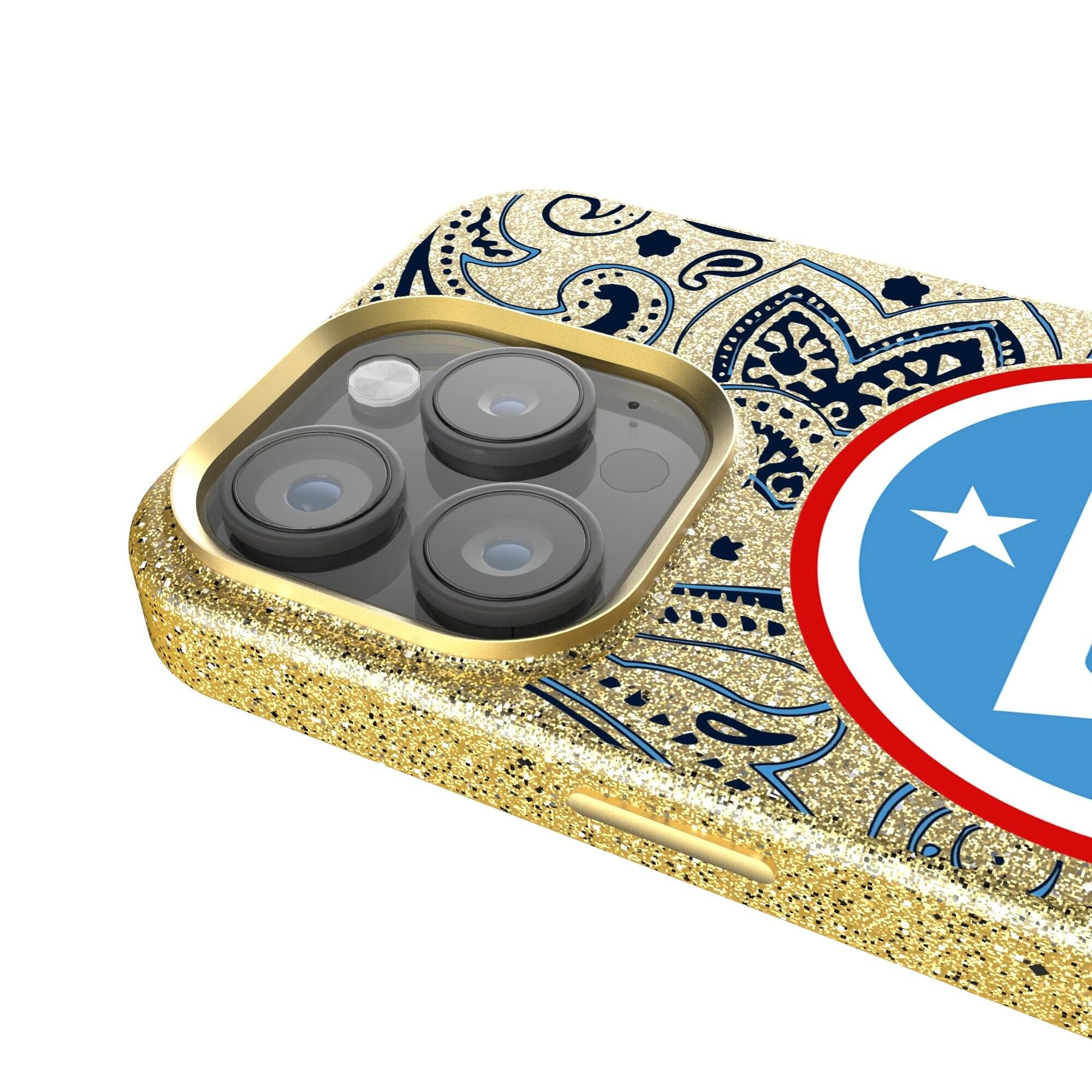 Alt View 2. Keyscaper - Tennessee Titans Paisley Bling iPhone Case - 15 Pro - Gold.