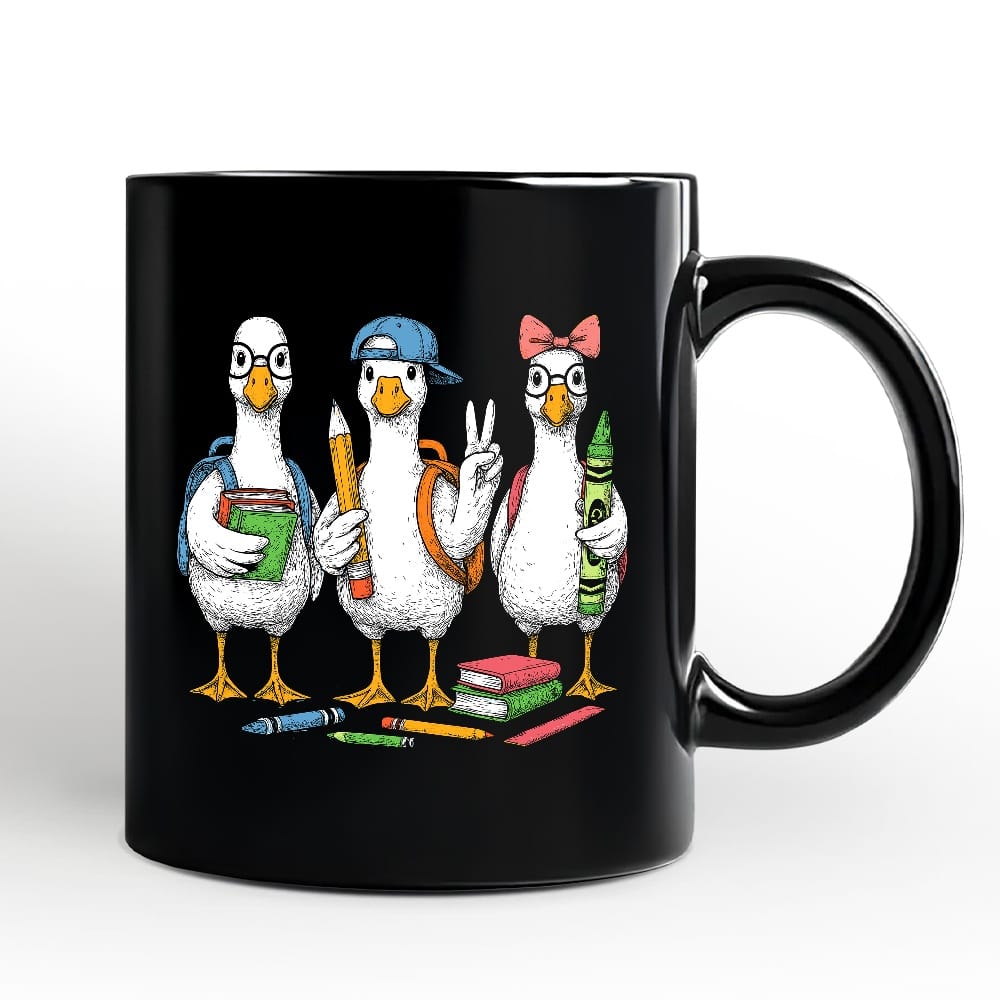 OrnamentallyYou - Goose Back to School Mug, Cute Teacher Student Classroom Gift - Black
