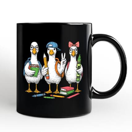 Front. OrnamentallyYou - Goose Back to School Mug, Cute Teacher Student Classroom Gift - Black.