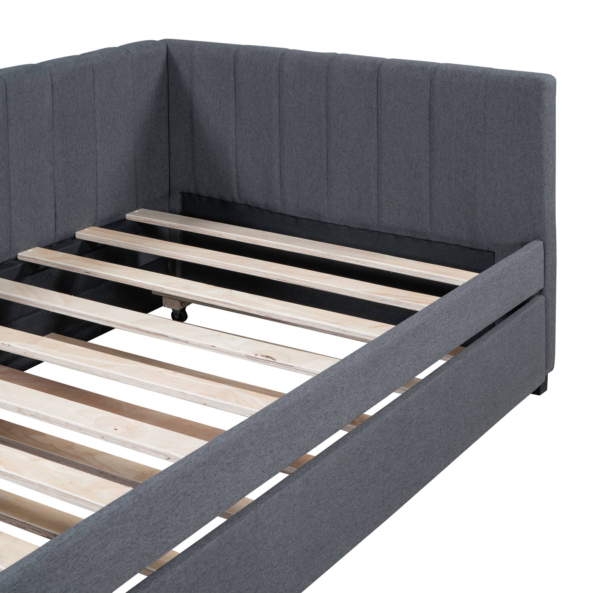 Alt View 8. Tiramisubest - Upholstered Daybed with Trundle Twin Size Sofa Bed Frame No Box Spring Needed, Linen Fabric(Gray) - Gray.
