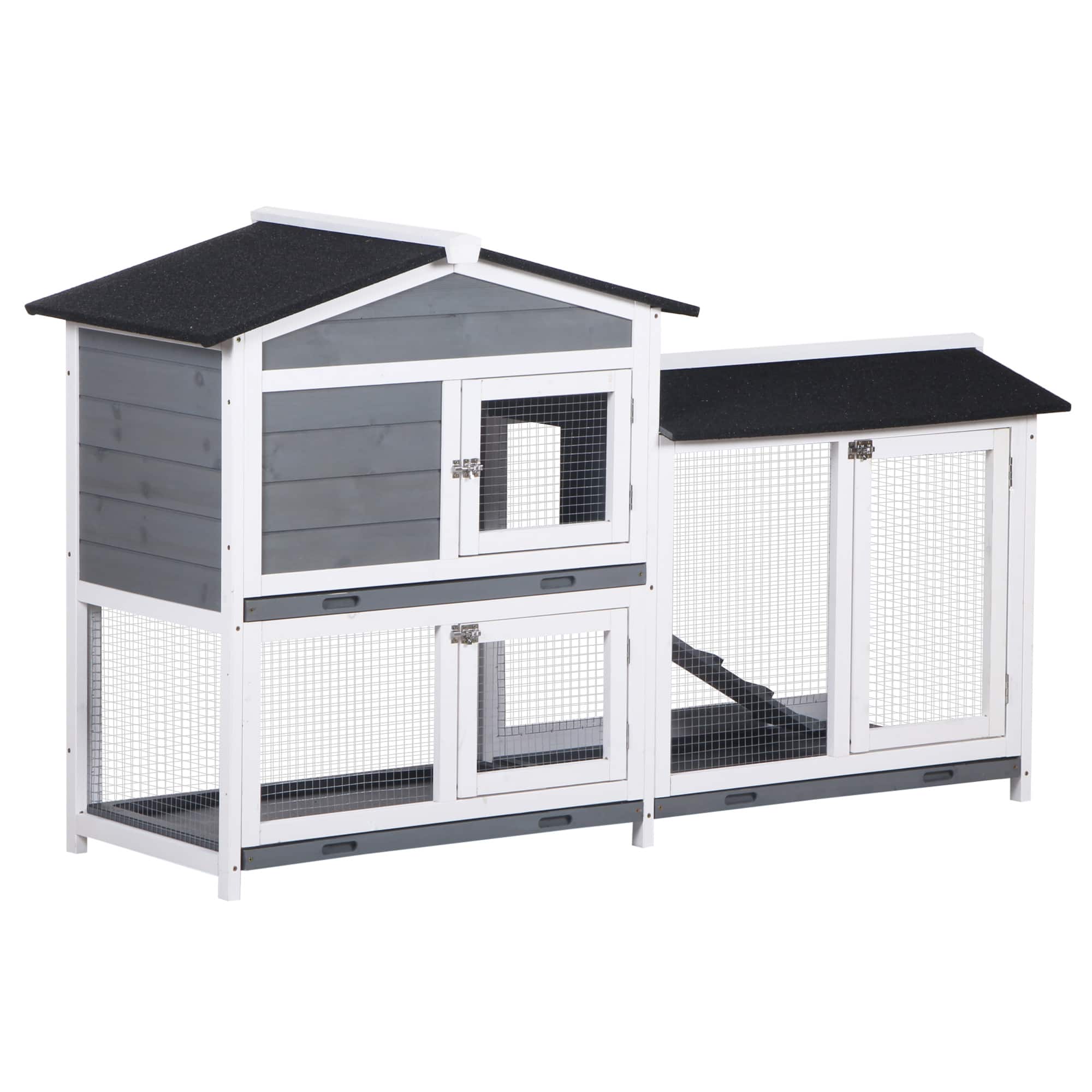 "Pawhut - 62"" Rabbit Hutch, Wooden, Guinea Pig Cage, Small Animal Enclosure with Run Area, Removable Tray, Asphalt Roof" price history on PriceWatchPro