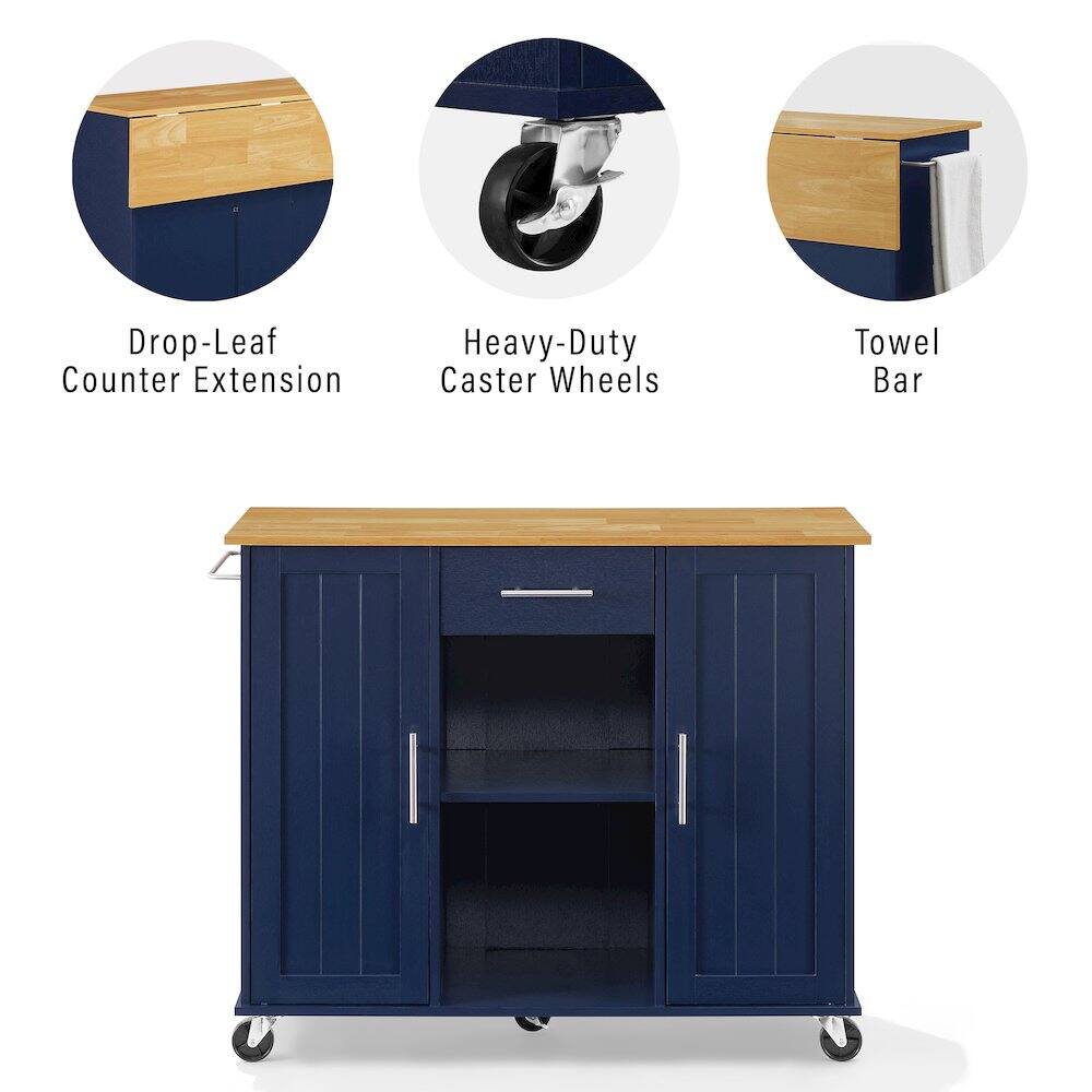 Drop-Leaf Counter Extension Heavy-Duty Caster Wheels Towel Bar