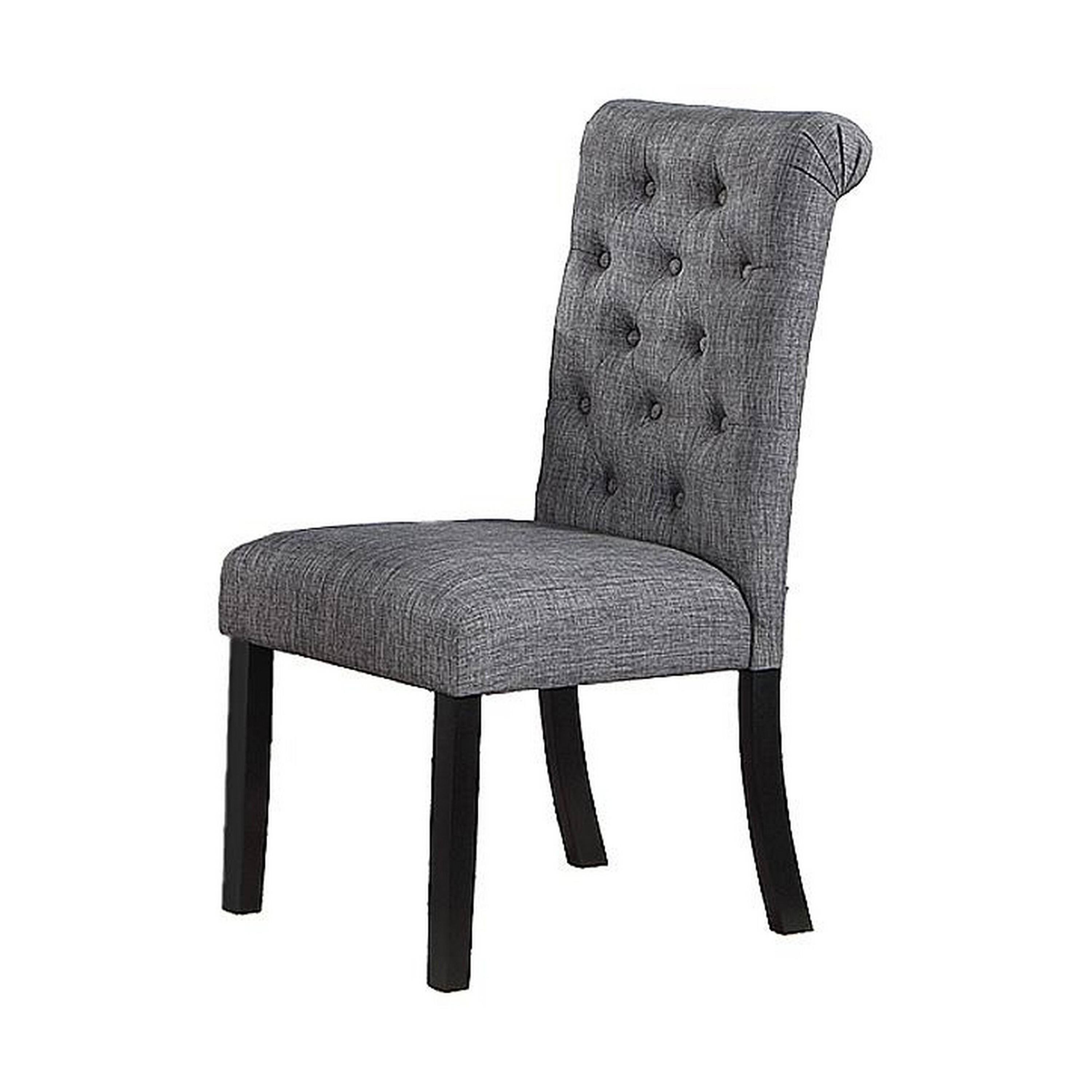 Alt View 1. Manhattan Lane - Jie 25 Inch Dining Chairs, Set of 2, Tufted Gray Upholstery, Rolled Top, Black Wood - Black, Gray.