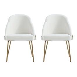 Manhattan Comfort - Gracie Modern Metal Vegan Leather Dining Chair - Set of 2 - White and Gold