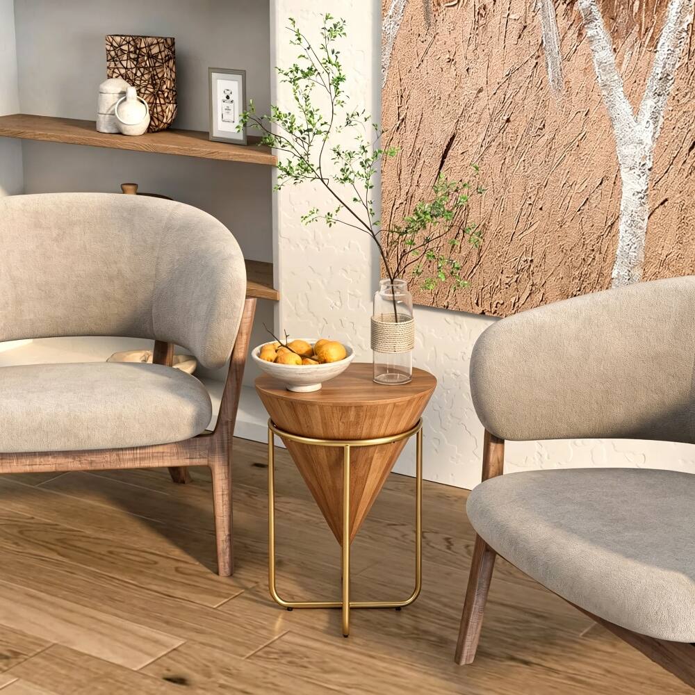 Angle. Loheer - Loheer Wood and Gold Side Table Round Accent Table Cone Shaped - Brown/Gold.