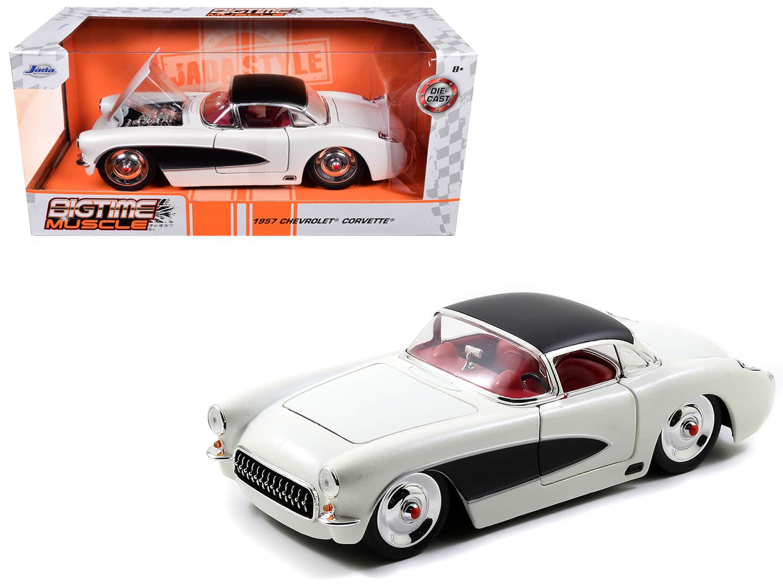 1957 Chevrolet Corvette Satin Cream Metallic with Matt Black Top and Side 1/24 Diecast Model Car by Jada price history on PriceWatchPro