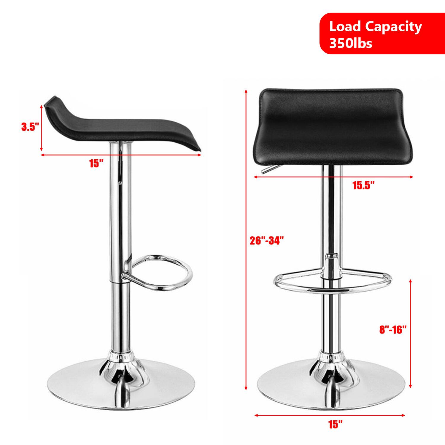 Load Capacity: 350lbs  
3.5"  
15"  
15.5"  
26"-34"  
8"-16"  
15"